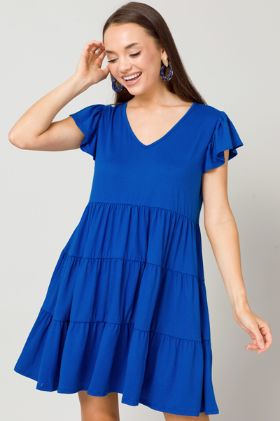 Solid Knit Tiered Dress, Royal
