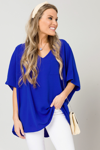 Oversized V-Neck Blouse, Royal