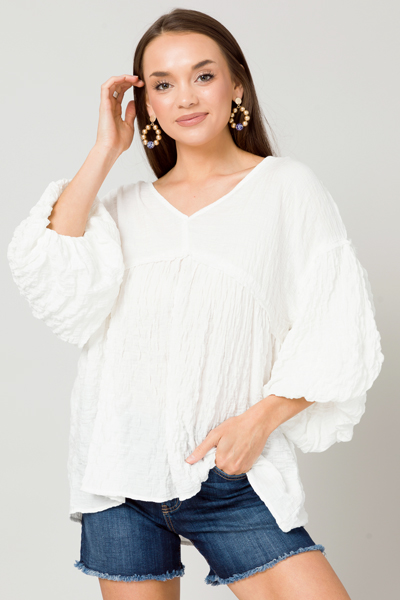 Boho Puffed Babydoll, Ivory
