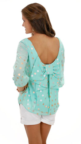 Judith March Bow Back Top, Metallic Dot Mint