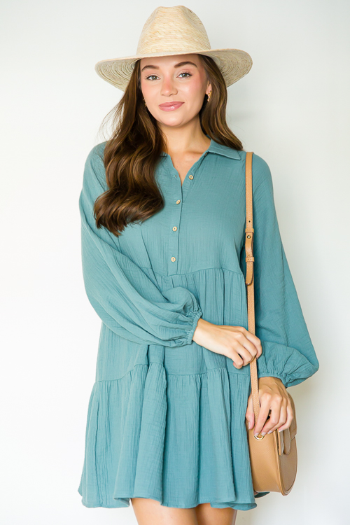 Kenz Gauze Dress, Slate Green - SALE - The Blue Door Boutique