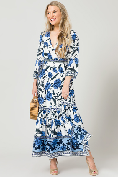 Floral Embrace Wrap Maxi, Blue