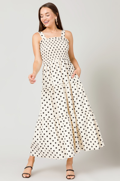 Polka Dot Smock Maxi, Cream