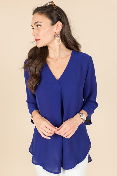 Center Pleat Blouse, Cobalt