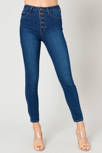 Beth Button Fly Skinny, Dark