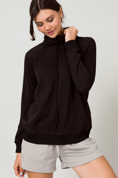 Mock Tie Neck Pullover, Black