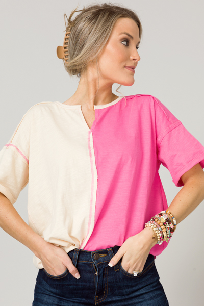 2-Tone Colorblock Tee, Cream/Pink