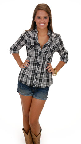Gone Country Top, Black Plaid