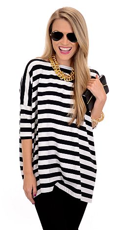 Outside the Box 3/4 Top, Black Stripes