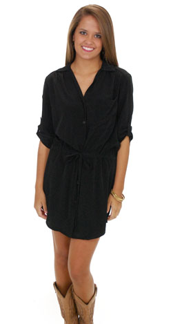 Solid Shirt Dress/Tunic, Black