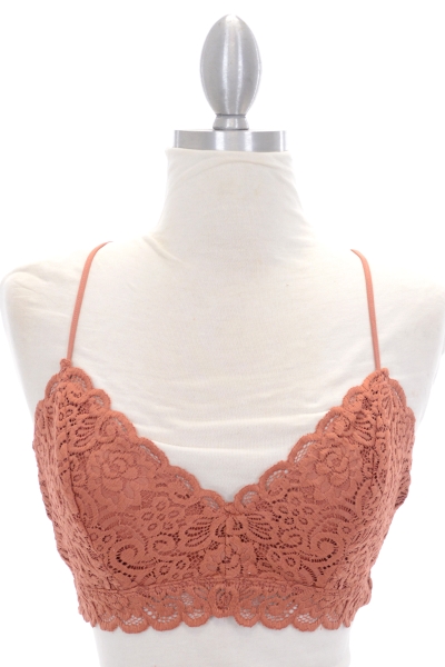 Strappy Back Lace Bra, Brick