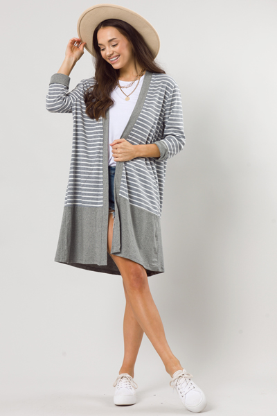 Two-Tone Stripe Cardi, Grey