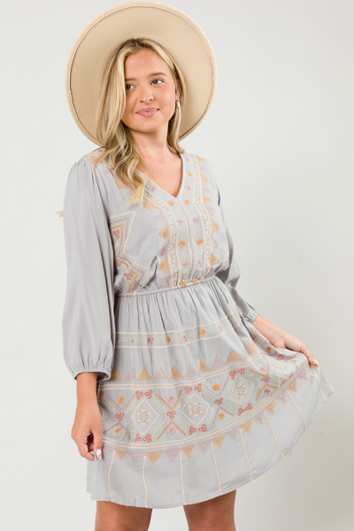 Shiloh Embroidery Dress, Lt. Grey