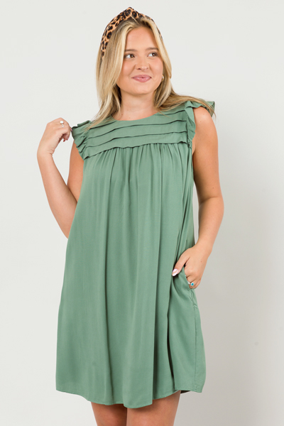 Pleat Chest Dress, Olive