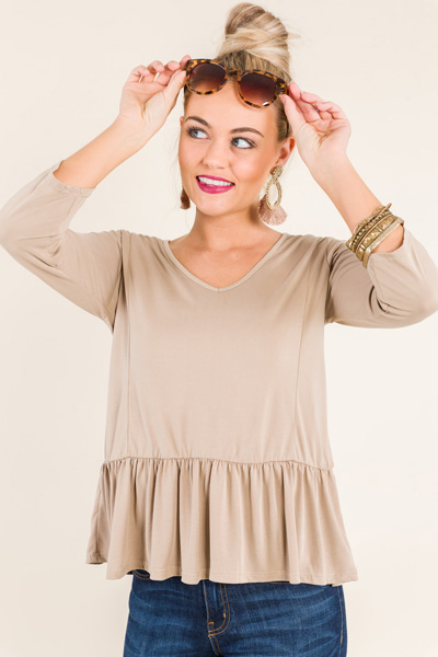 Creamy Modal Peplum Top, Taupe
