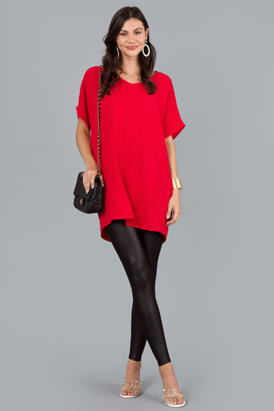 Loose V-Neck Dress, Tomato