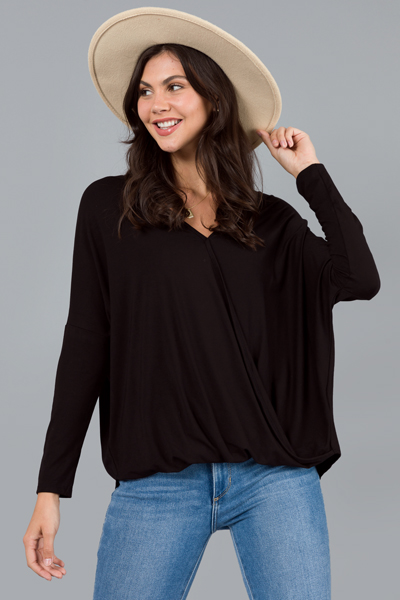 Surplice Knit Top, Black