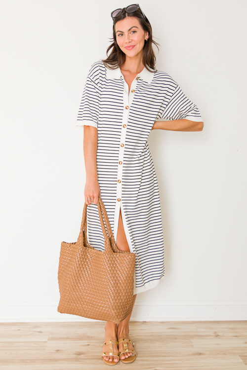 Stripe Sweater Knit Midi, Ivory - New Arrivals - The Blue Door Boutique