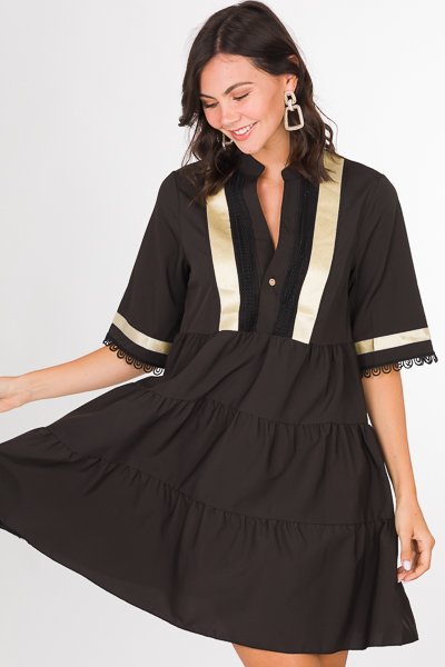 Gold Accents Dress, Black - SALE - The Blue Door Boutique