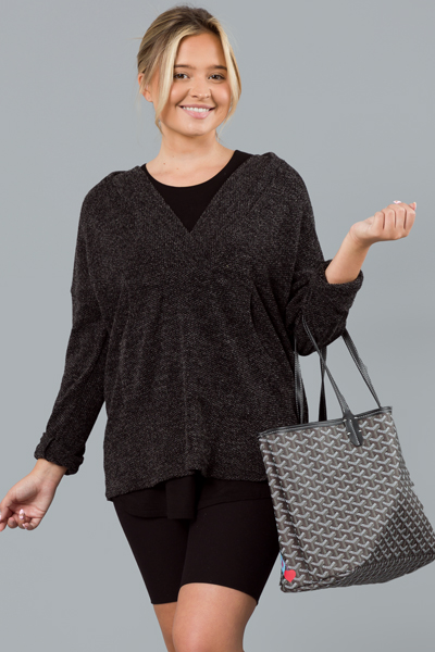 Kangaroo Knit V Top, Black