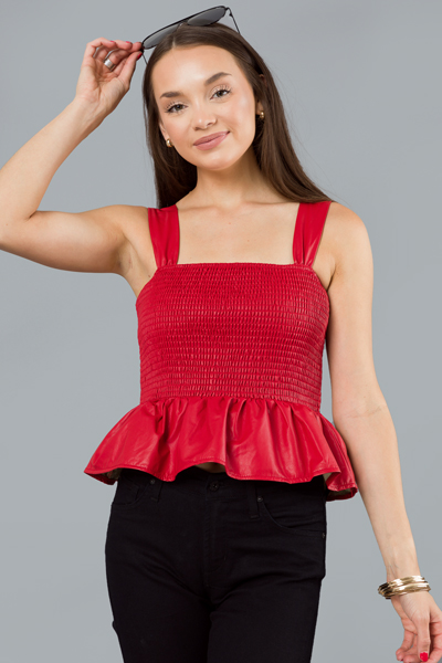 Leather Smock Peplum, Red