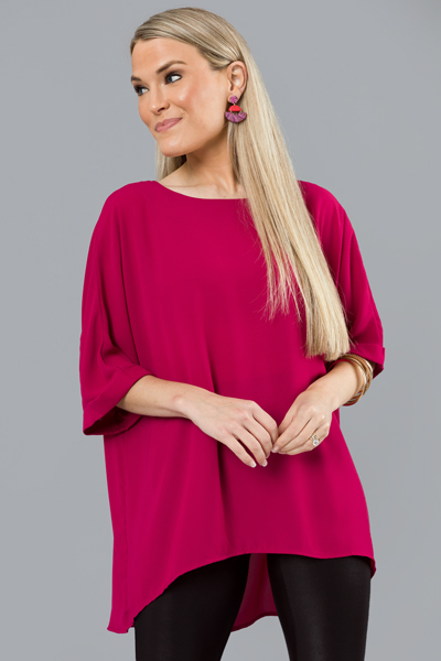 Chiffon Boxy Hi-Lo Top, Berry