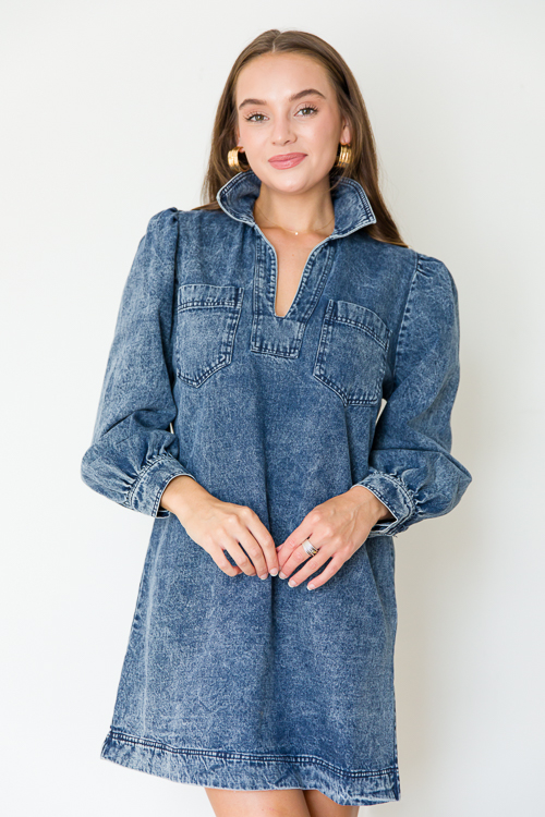 Double Pocket Denim Dress - SALE - The Blue Door Boutique