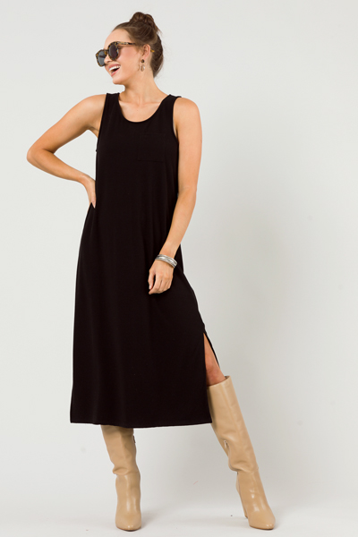 Rib Tank Maxi Dress, Black