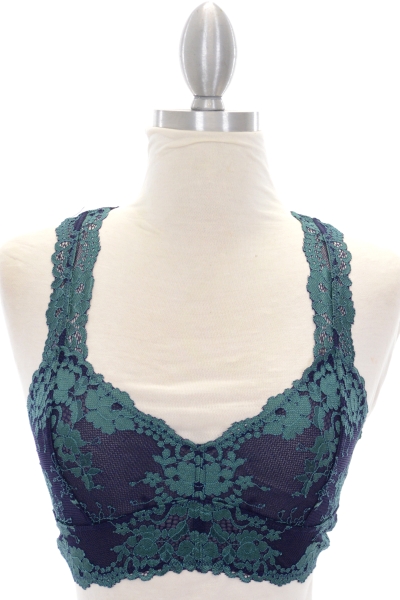 2 Tone Lace Bralette, Navy Jade