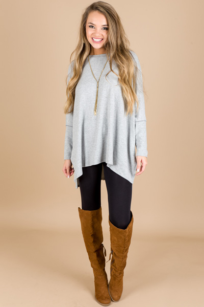 Boxy Dolman Sweater, Heather Grey