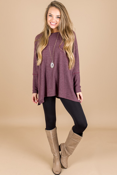 Boxy Dolman Sweater, Burgundy