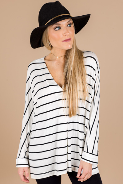Drop Shoulder Stripe Top, Ivory