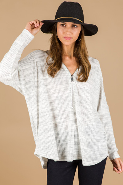 Brushed Waffle Zip Top