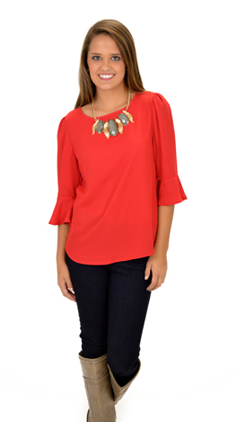 Bell Sleeve Blouse, Red