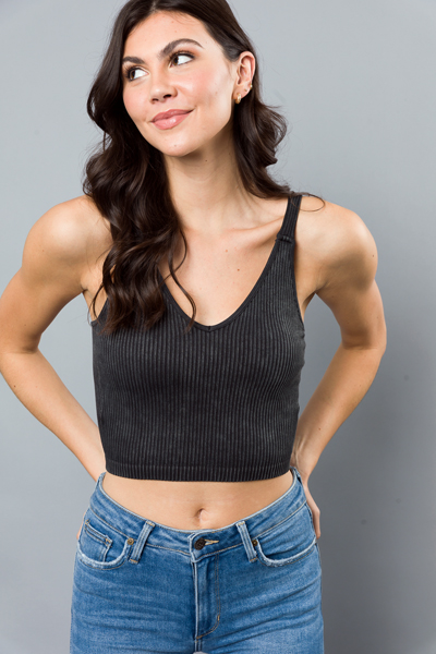 Padded Rib Bralette, Charcoal - Bralettes - The Blue Door Boutique