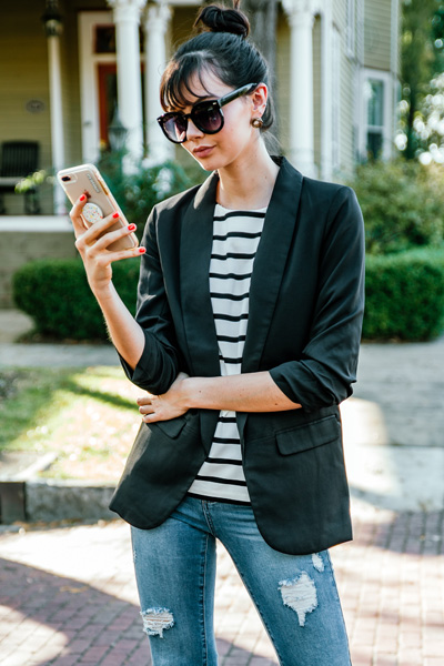 Ruched Sleeves Blazer, Black