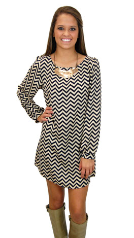 Chevron Dress, Navy