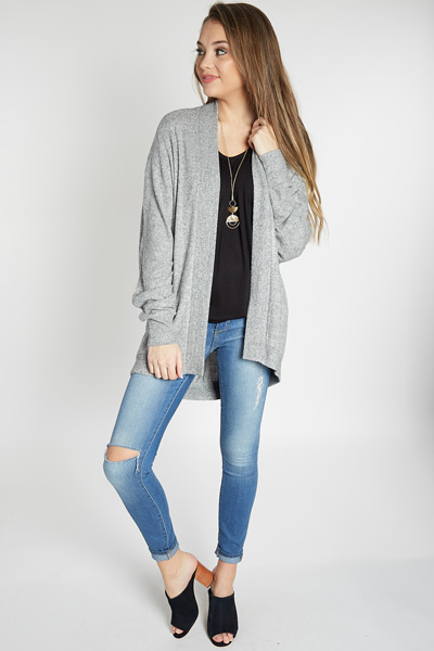 Brushed Knit Cardi, Heather Grey