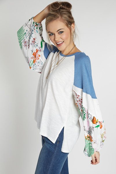Floral Puff Sleeve Top, White