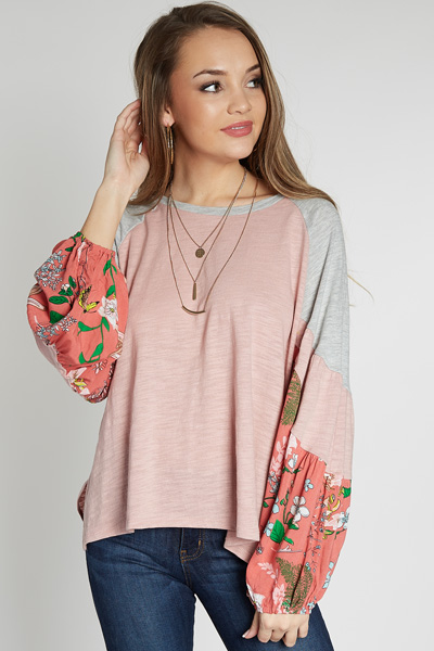 Floral Puff Sleeve Top, Blush