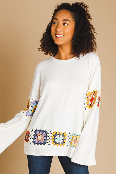 Crochet Cream Top - 3/4 & Long Sleeve - Tops - The Blue Door Boutique