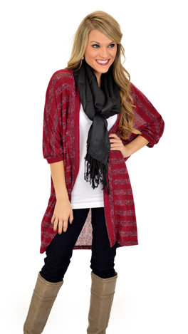 Smoky Stripes Cardi, Burgundy