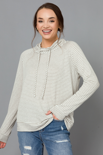 Wrap Neck Pullover, Mocha Stripe - 3/4 & Long Sleeve - Tops - The Blue ...