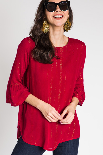 Metallic Threads Top, Red