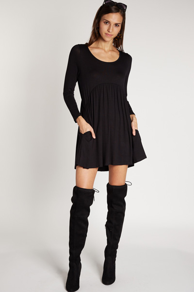 Babydoll Pocket Dress, Black