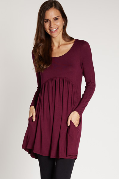 Babydoll Pocket Dress, Burgundy