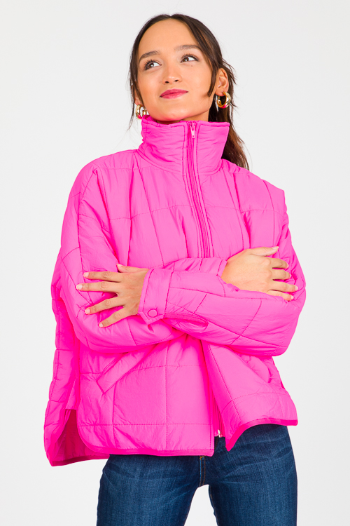 Neon Pink Quilted Jacket New Arrivals The Blue Door Boutique