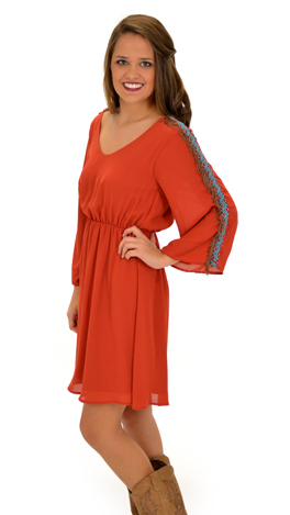 Spunky Sleeves Dress, Rust