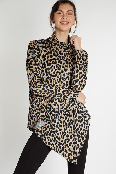 Asymmetrical Cowl Tunic, Leopard