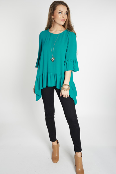 Shark Bite Ruffle Top, Turquoise